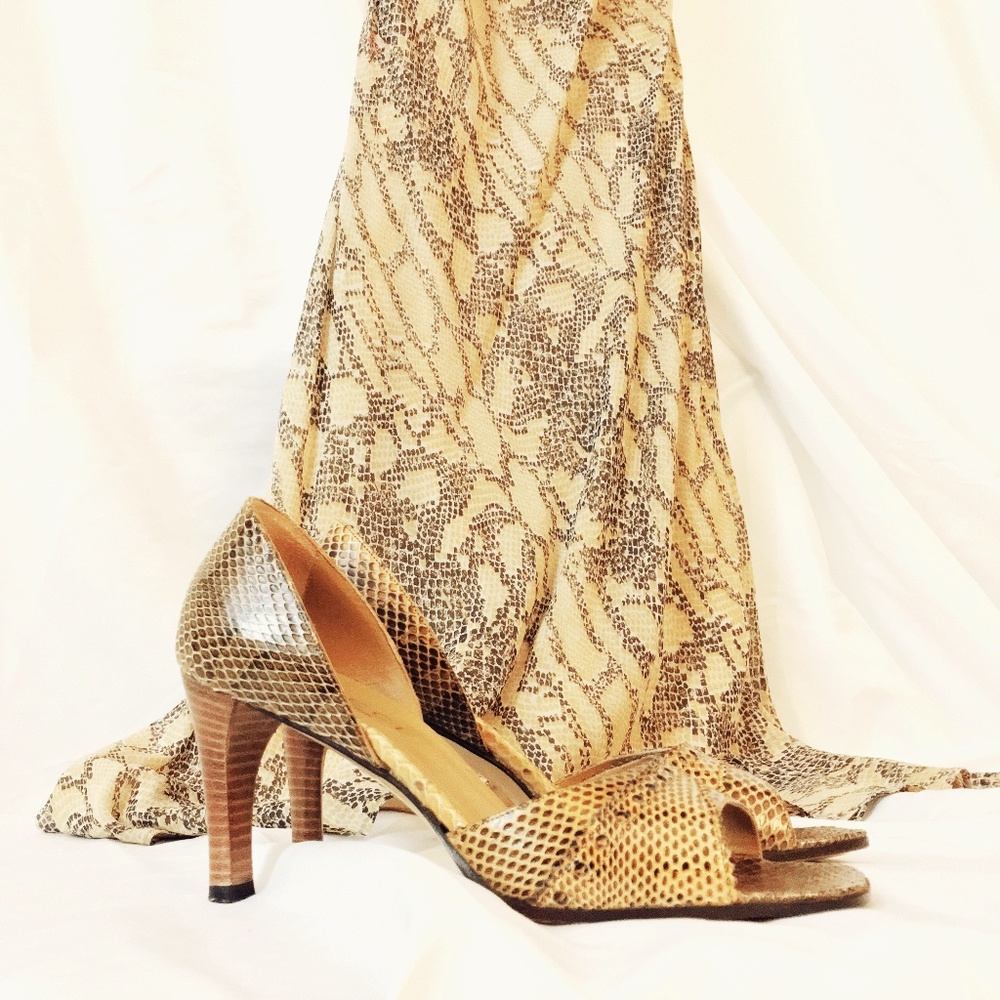 Gucci Snake Skin Open Toe D'orsay Heels Sz 5 ½ B